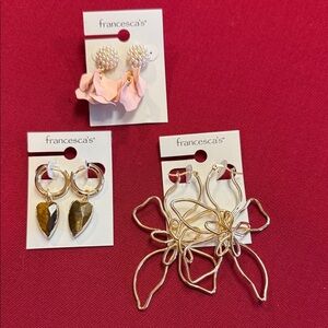 Francesca's Collections Gold & Pale Pink Floral Earring Trio - Women Accessories